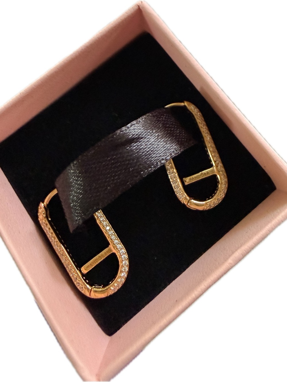 NEW PANDORA women's me extended pave link single earring in gold 14k - Picture 3 of 3